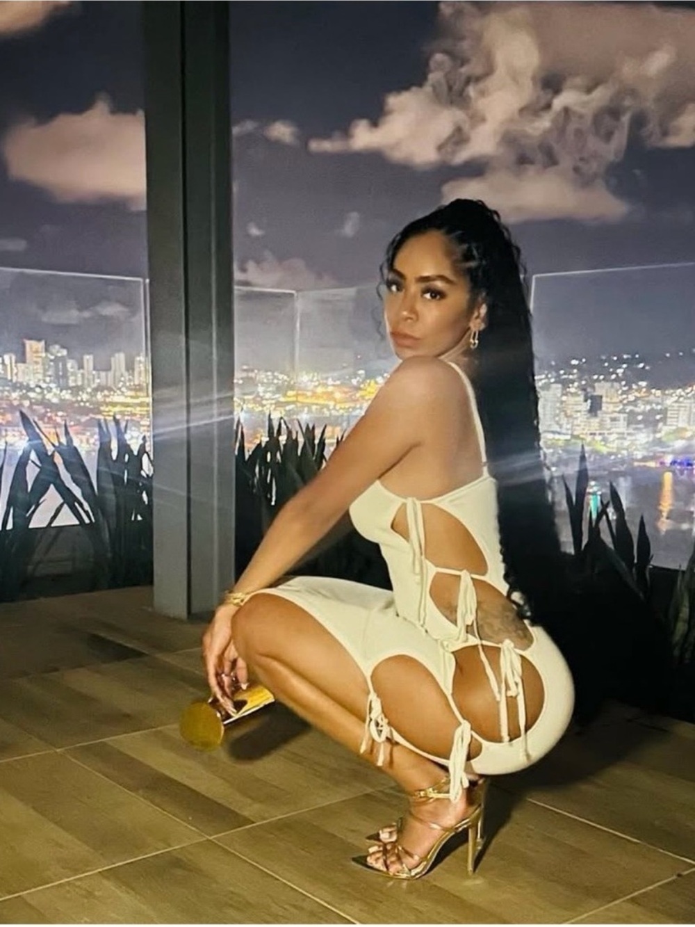 Women's Cream Cutout Tie-Side Bodycon Dress